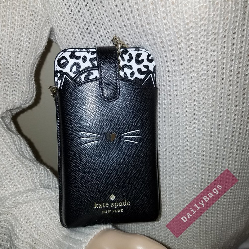 NWT KATE SPADE 100% AUTHENTIC NORTH PHONE CROSSBODY CAT MEOW BLACK WHITE - Picture 11 of 12